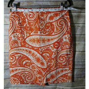 J. Crew The Pencil Skirt Orange Rust Paisley